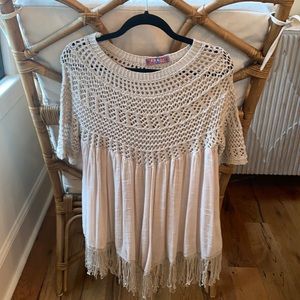 Crocheted lightweight top in taupe, beige
